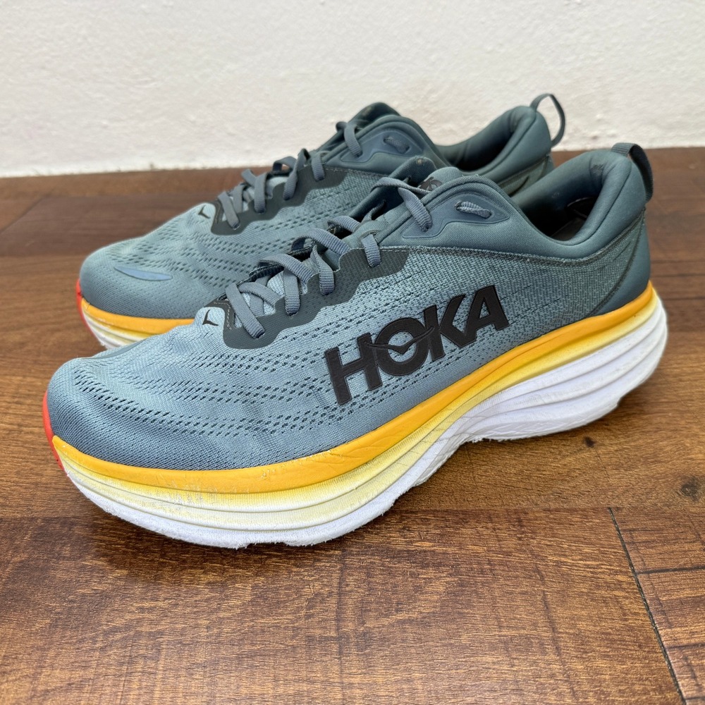 Hoka Bondi 8 Mens 12 Wide 2E Goblin Blue Yellow Running Shoes 1127953 GBMS